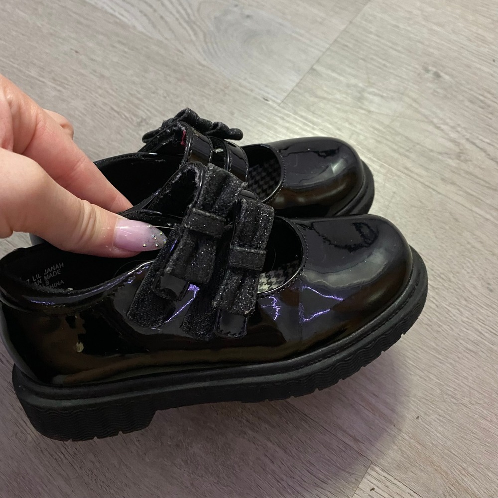Rachel Shoes Mary Janes Toddler Kids 8 Black Patent Glitter Bow Lil Janah